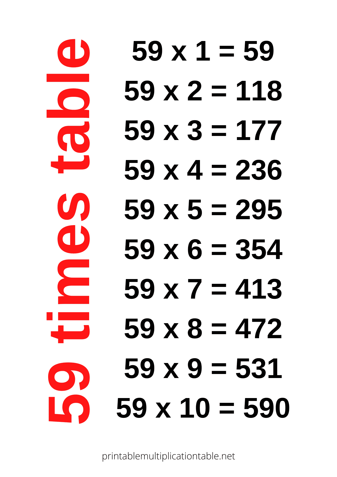 59 times table chart