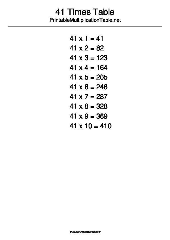 41 Multiplication Table