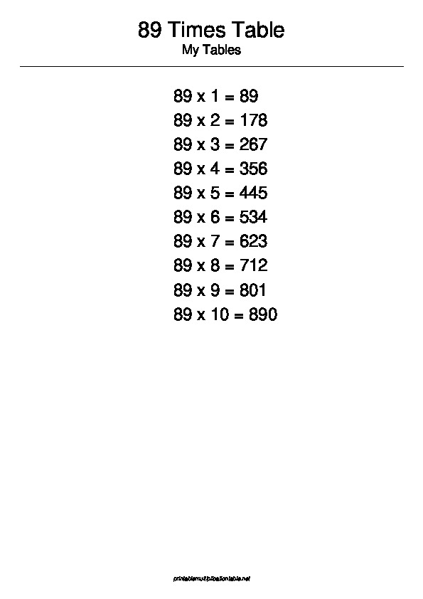 89 Multiplication Table